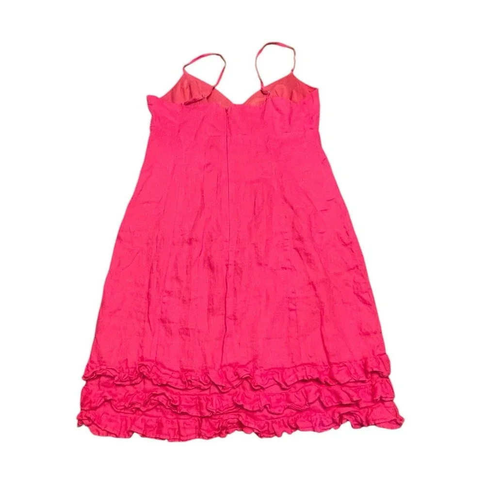 Muse Boston‎ Proper Linen Pink Spaghetti Strap Mini Dress Size 10 Ruffle Cruise